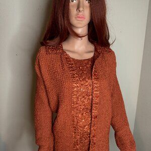 RAFAEL Brown Cardigan with Cozy Knit V-Neck Top